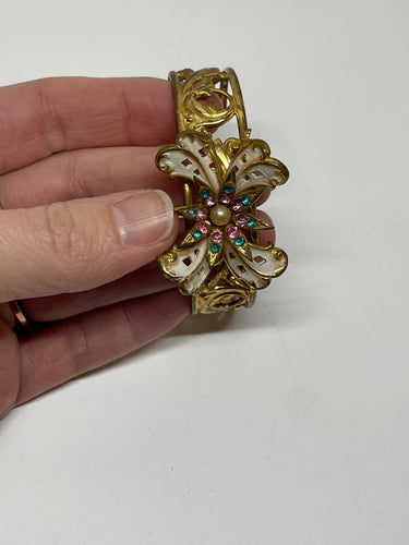 Rhinestone and Enamel Bow Gold Cuff Bloomers and Frocks